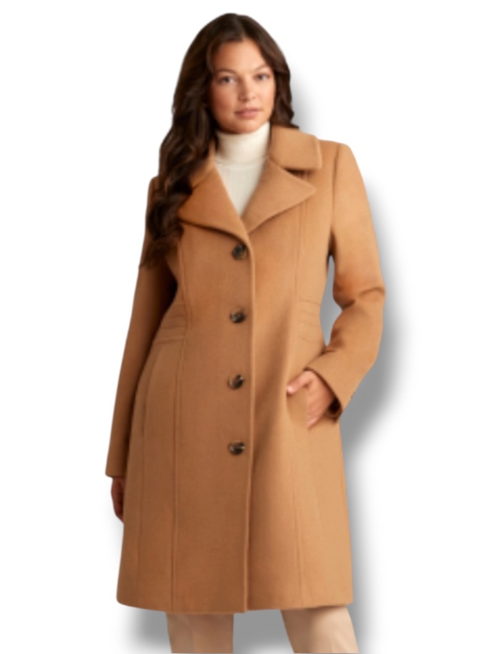 Anne Klein Women’s Camel Single-Breasted Wool & Cashmere Blend Walker Coat NWOT